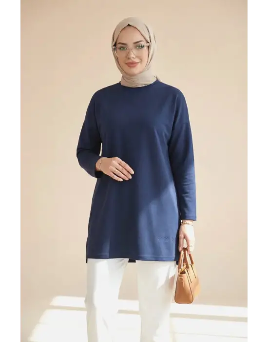 Eteği Kalp Detaylı Yırtmaçlı Salaş Penye Tunik -Laci