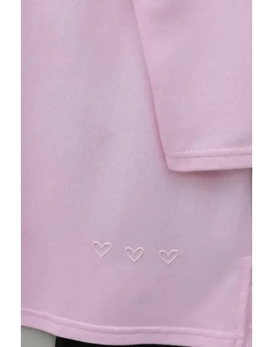 Eteği Kalp Detaylı Yırtmaçlı Salaş Penye Tunik -Pembe