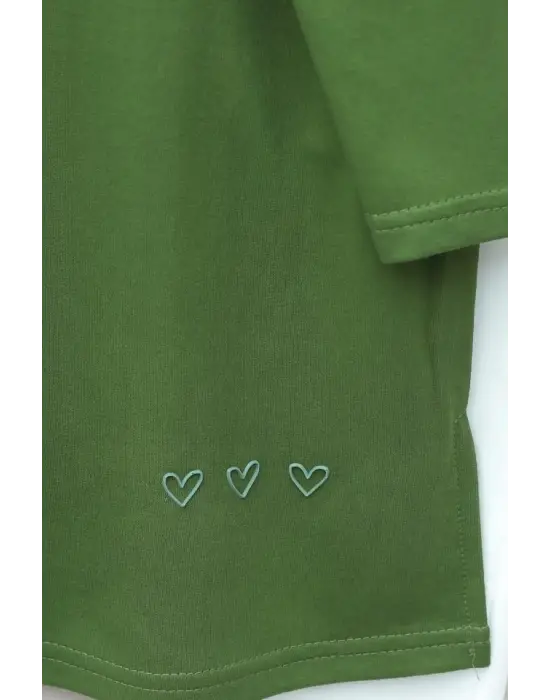 Eteği Kalp Detaylı Yırtmaçlı Salaş Penye Tunik -Yeşil