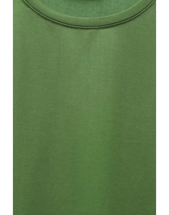 Eteği Kalp Detaylı Yırtmaçlı Salaş Penye Tunik -Yeşil