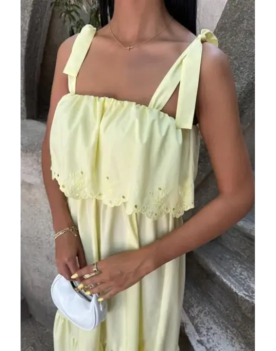 Omarı Brode Nakışlı Bağlamalı Elbise