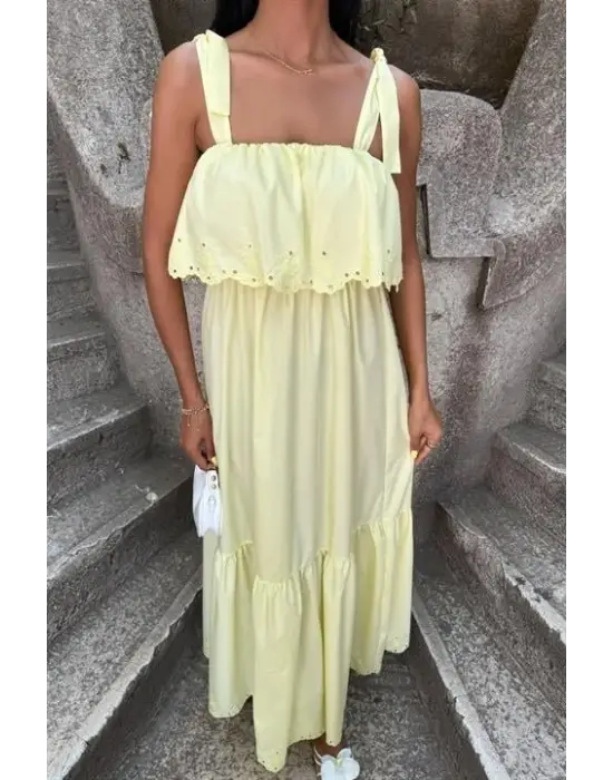 Omarı Brode Nakışlı Bağlamalı Elbise