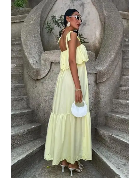 Omarı Brode Nakışlı Bağlamalı Elbise