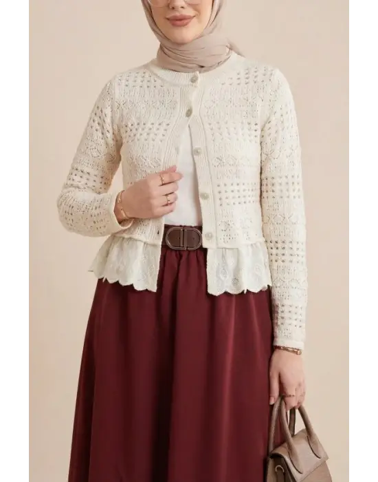 Etek Ucu Dikiş Detaylı Beli Lastikli Astarlı İthal Soft Gabardin Etek  -Bordo