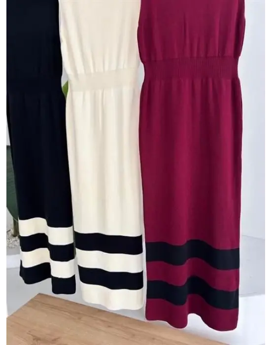 Omarı Şerit Detaylı Triko Elbise