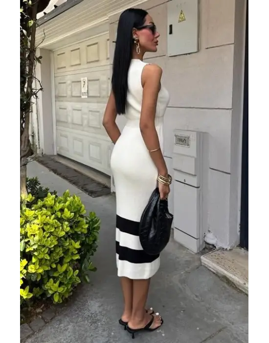 Omarı Şerit Detaylı Triko Elbise