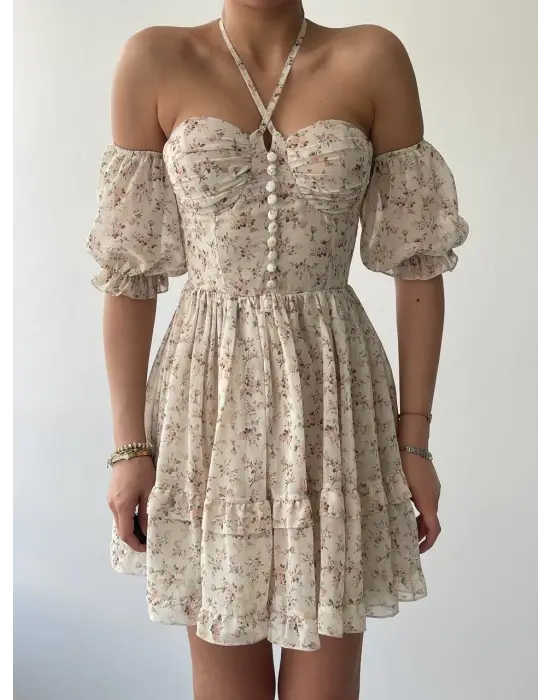 Omarı Sırt Dekolteli Bağlamalı Mavi Elbise