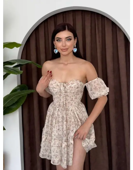 Omarı Sırt Dekolteli Bağlamalı Mavi Elbise