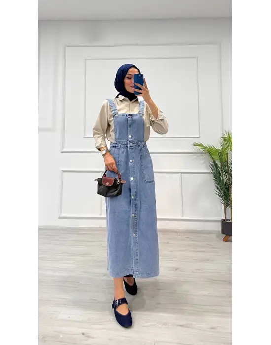 Etekli salopet enzim süper taş yıkama buz mavi d 2521