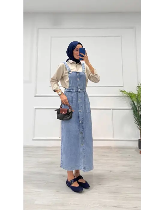 Etekli salopet enzim süper taş yıkama buz mavi d 2521