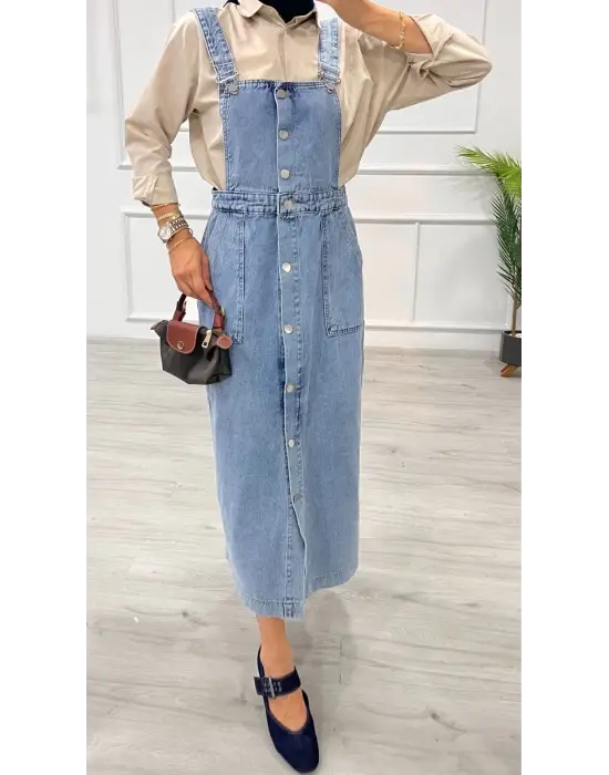 Etekli salopet enzim süper taş yıkama buz mavi d 2521