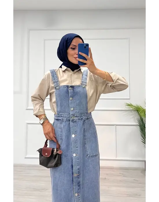 Etekli salopet enzim süper taş yıkama buz mavi d 2521