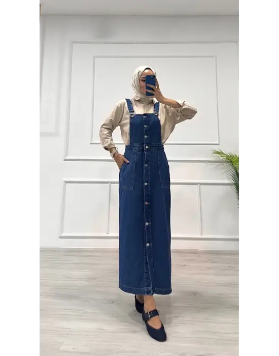 Etekli salopet enzim süper taş yıkama koyu mavi d2521