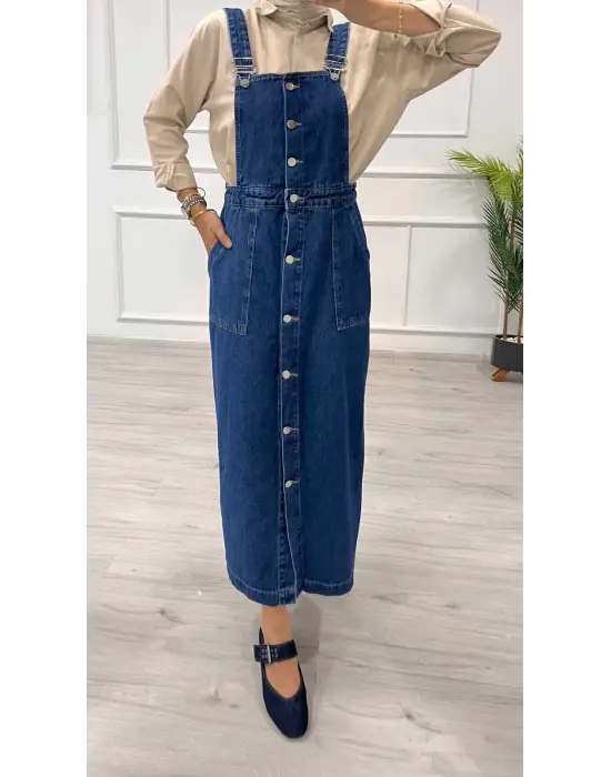 Etekli salopet enzim süper taş yıkama koyu mavi d2521