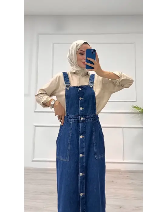 Etekli salopet enzim süper taş yıkama koyu mavi d2521