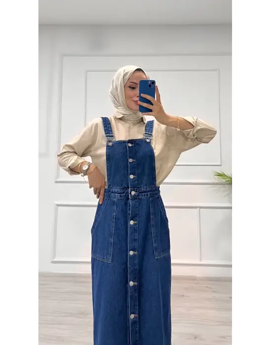 Etekli salopet enzim süper taş yıkama koyu mavi d2521