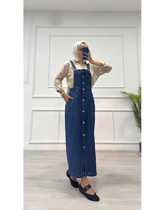 Etekli salopet enzim süper taş yıkama koyu mavi d2521