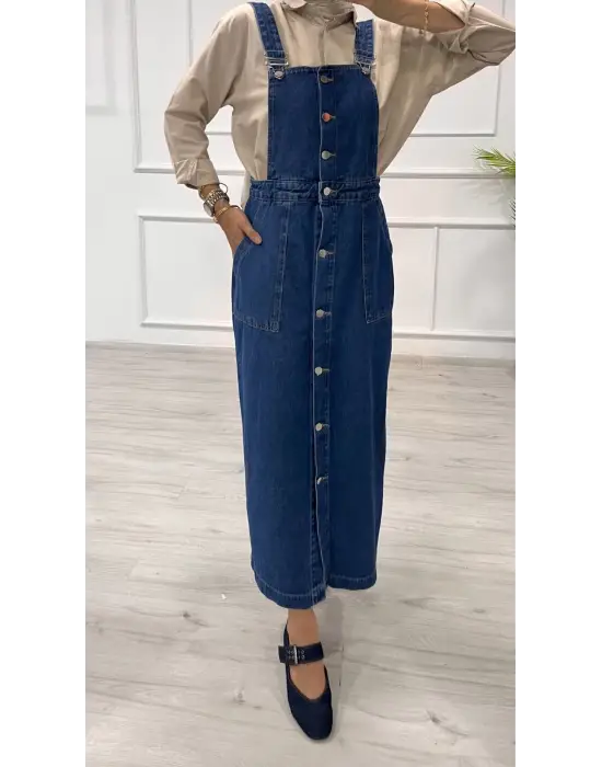 Etekli salopet enzim süper taş yıkama koyu mavi d2521