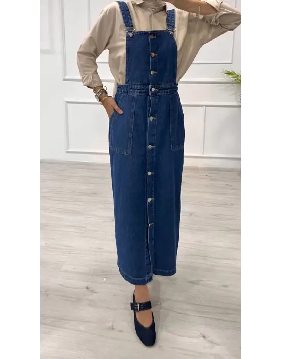 Etekli salopet enzim süper taş yıkama koyu mavi d2521