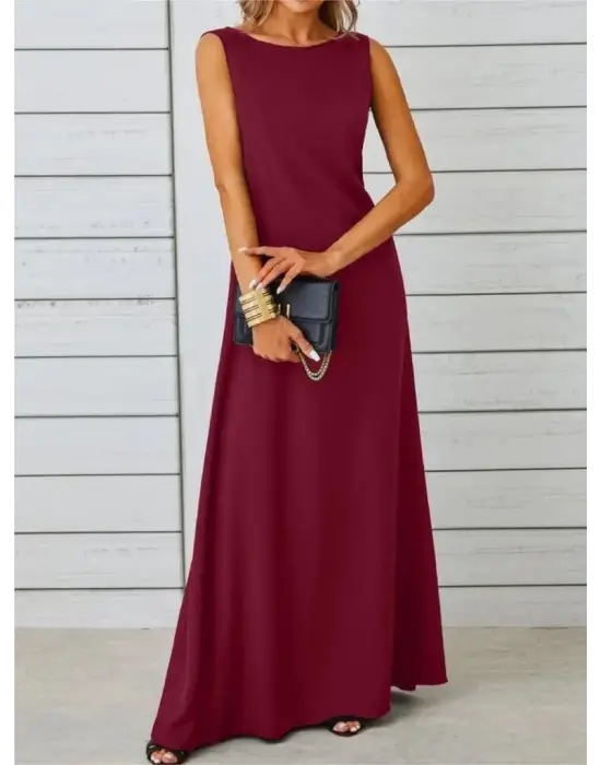 Omarı Elegan Siyah Maksi Elbise