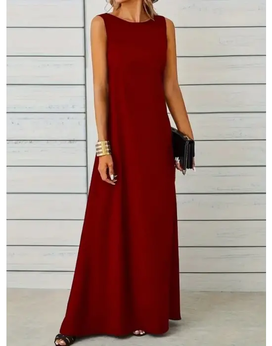 Omarı Elegan Siyah Maksi Elbise