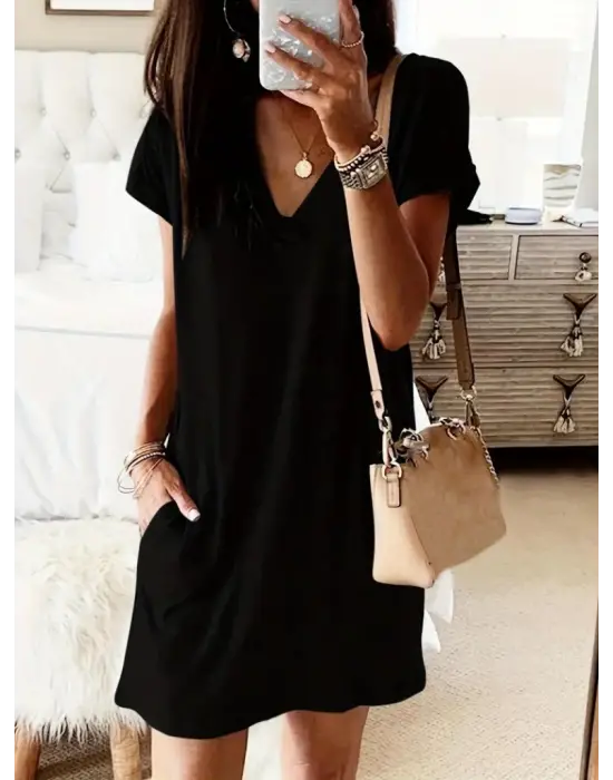 Omarı Yazın Şıklığını Yakala: V Yakalı Kısa Kollu Elbise