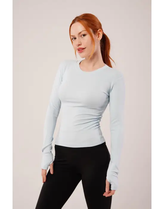 Omarı Şık ve Rahat Mavi Uzun Kollu Bluz