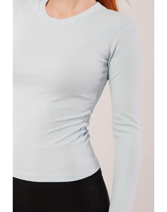 Omarı Şık ve Rahat Mavi Uzun Kollu Bluz