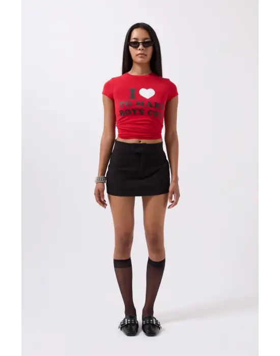 Omarı Nakış Detaylı Crop T-Shirt