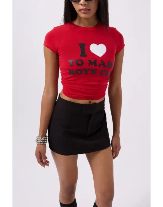 Omarı Nakış Detaylı Crop T-Shirt