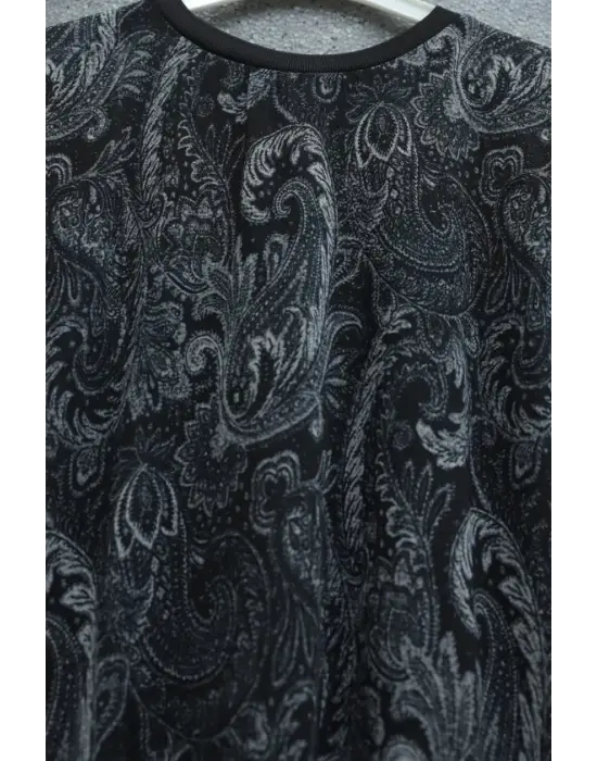 Etnik Desen Eteği Parçalı Astarlı Şifon Elbise  -Antrasit