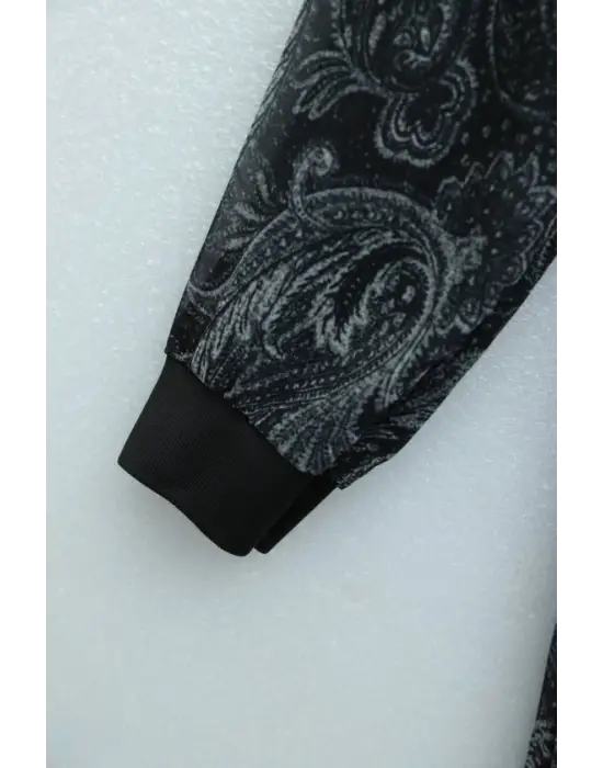 Etnik Desen Eteği Parçalı Astarlı Şifon Elbise  -Antrasit