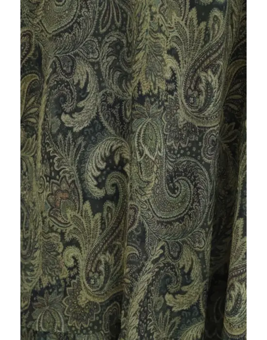 Etnik Desen Eteği Parçalı Astarlı Şifon Elbise    -Haki