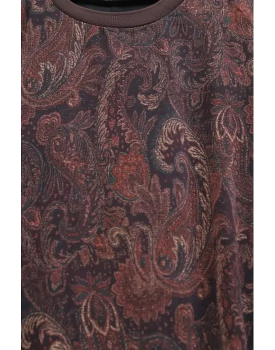 Etnik Desen Eteği Parçalı Astarlı Şifon Elbise  -Mürdüm