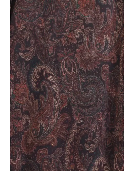 Etnik Desen Eteği Parçalı Astarlı Şifon Elbise  -Mürdüm