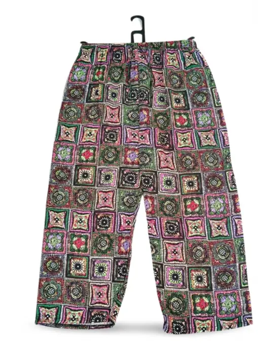 Omarı Şık Etnik Otantik Desenli Viskon Geniş Paça Pantolon