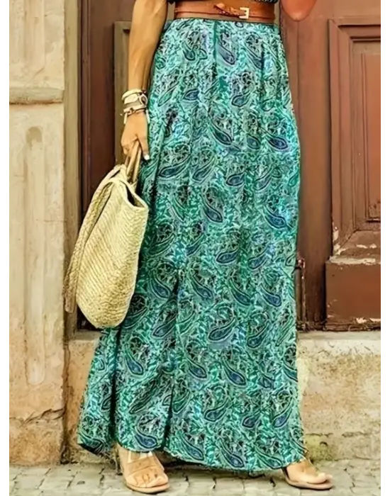 Omarı Etnik Desenli Yırtmaç Detay Elbise