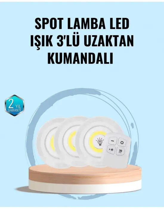 Ev Ofis Kamp İçin Uygun Uzaktan Kumandalı Yapışkanlı Kablosuz Led Spot Lambalar