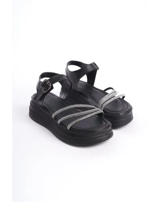 Rahat Tokalı Taşlı Şeritli Bayan Sandalet