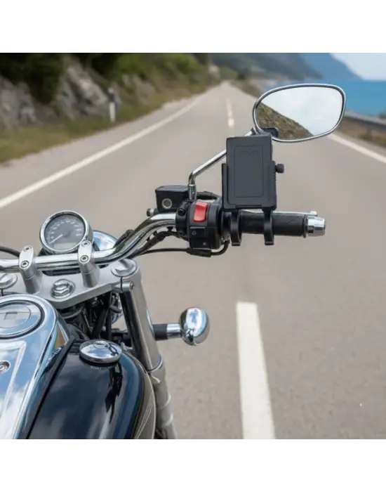 Evrensel Motosiklet Telefon Tutucu – Kaymaz, Kilitlenebilir Güvenli Tutuşlu, 360° Ayarlanabilir Gidon Bağlantılı Akıllı Telefon Aparatı