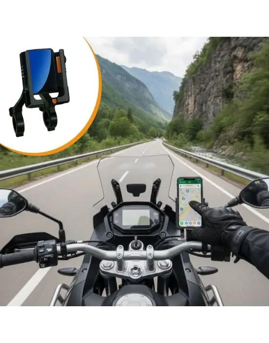 Evrensel Motosiklet Telefon Tutucu – Kaymaz, Kilitlenebilir Güvenli Tutuşlu, 360° Ayarlanabilir Gidon Bağlantılı Akıllı Telefon Aparatı