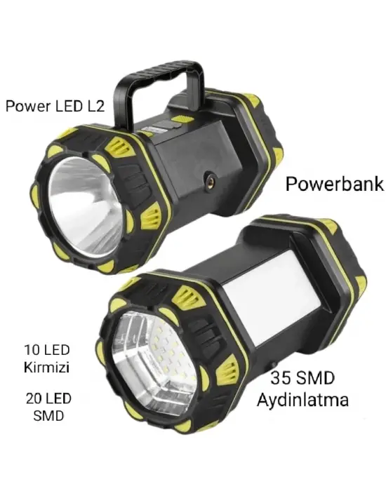 F-262 Yeni Güçlü Çift Taraflı Taşınabilir Spot Ve Işıldak Usb Powerbank Şarjlı Fener