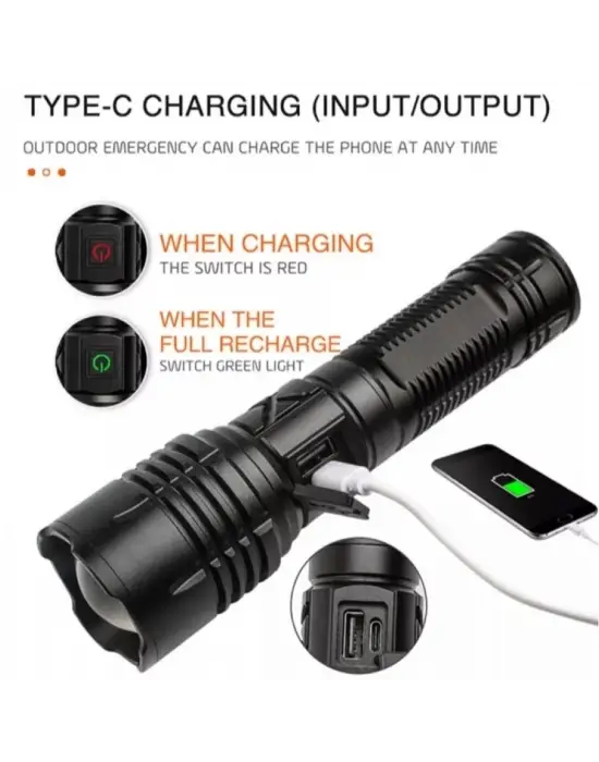 F-38  Yüksek Güç Ultra Spot Uzun Menzilli El Feneri Şarj Edilebilir Led   Güçlü El Fener Aydınlatma