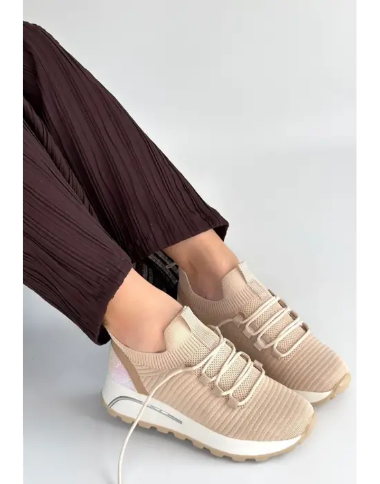 Feort Bej Triko Bağcıklı Spor Ayakkabı