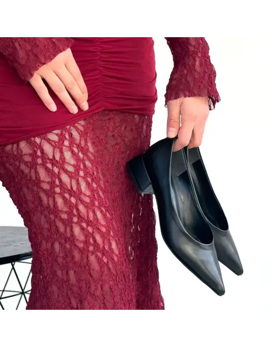 Ferla Siyah Cilt Topuklu Ayakkabı