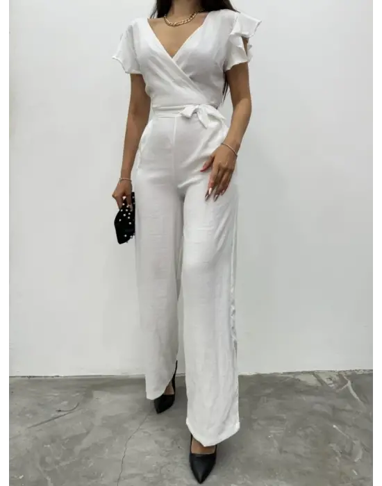 Omarı Fırfırlı Tulum Beyaz Renkli Modeller