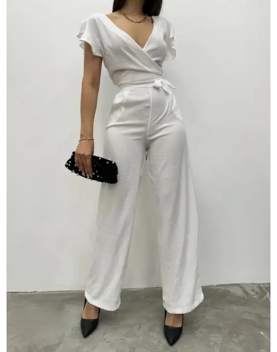 Omarı Fırfırlı Tulum Beyaz Renkli Modeller