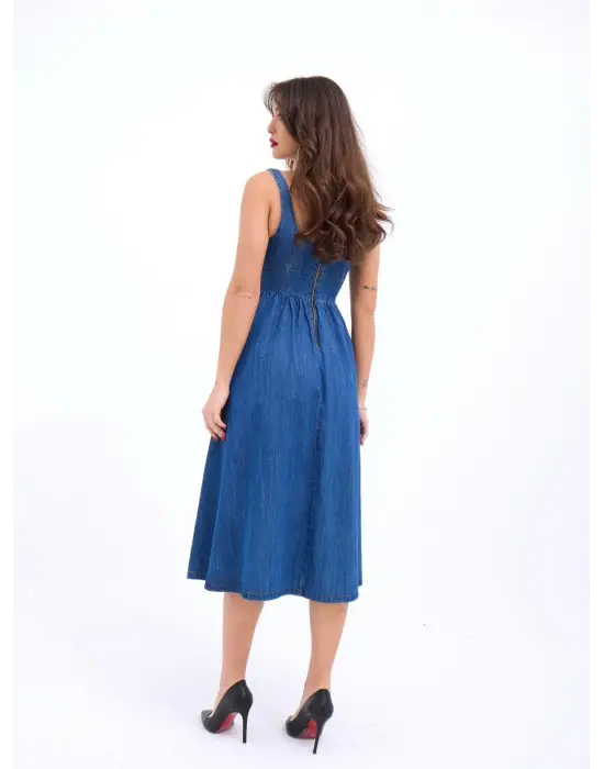 Omarı Kot Elbise - Mavi