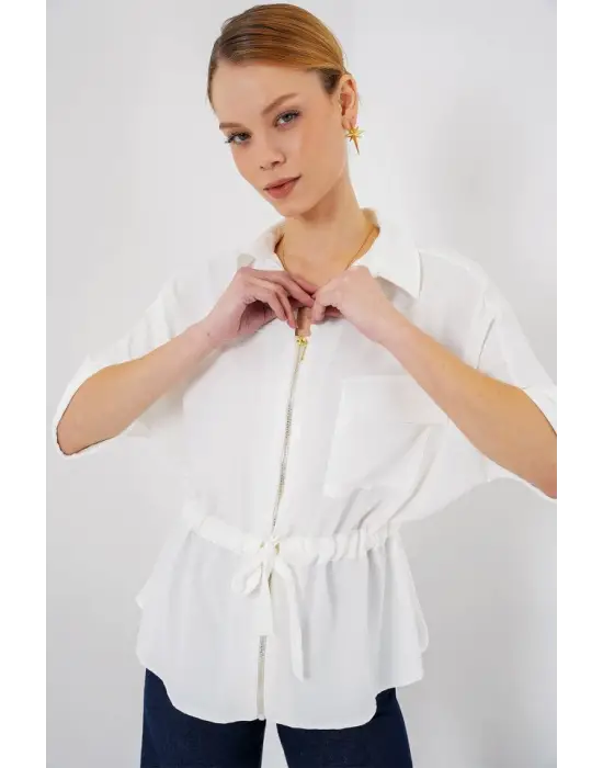 Fermuarlı Gömlek 0721 - Beyaz