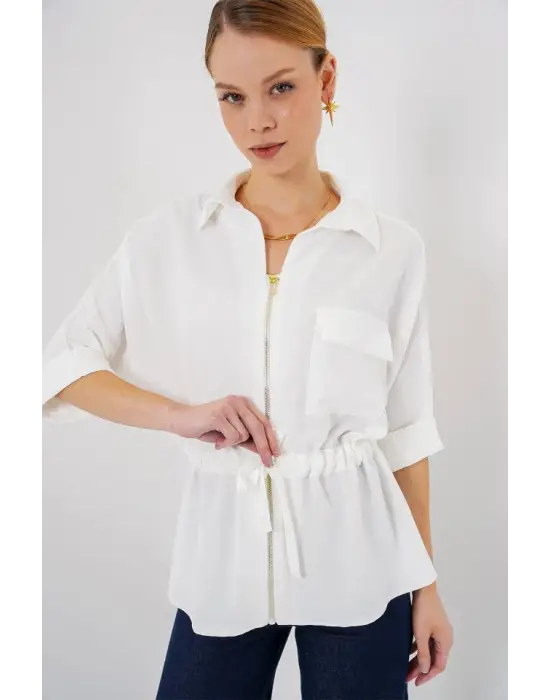 Fermuarlı Gömlek 0721 - Beyaz
